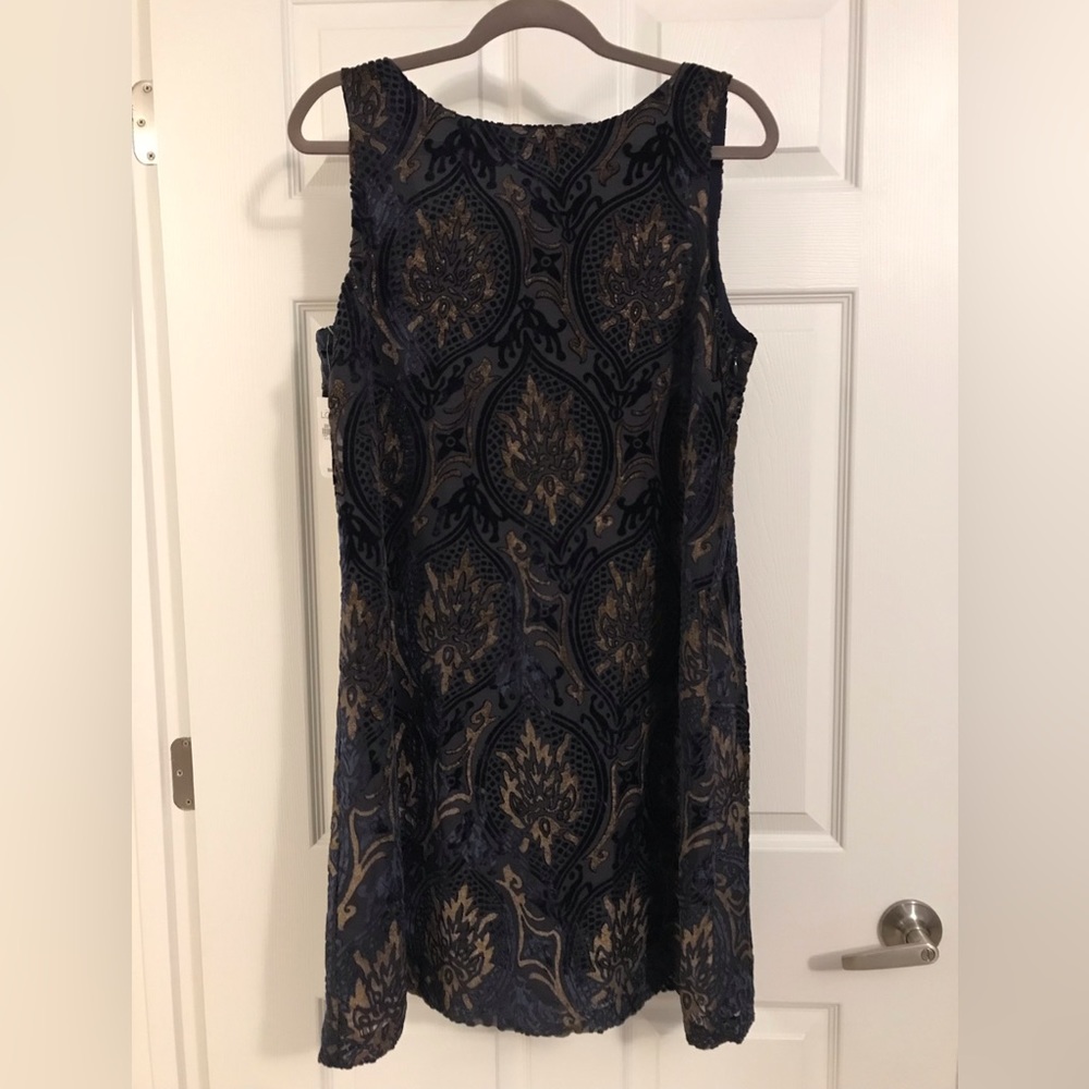 LOFT Holiday shift dress - Navy/Gold - L